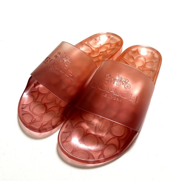 NWOB COACH Ulyssa Transparent Slide Tangerine Ombre Flats Rubber Pool - Picture 1 of 8
